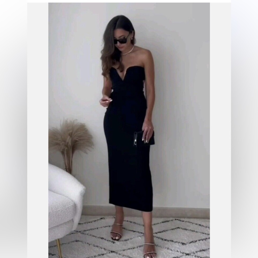 Zara NWT Black Strapless Midi Dress Sz M